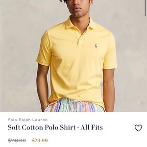 yellow cotton men’s Polo by Ralph Lauren with navy blue logo in size medium